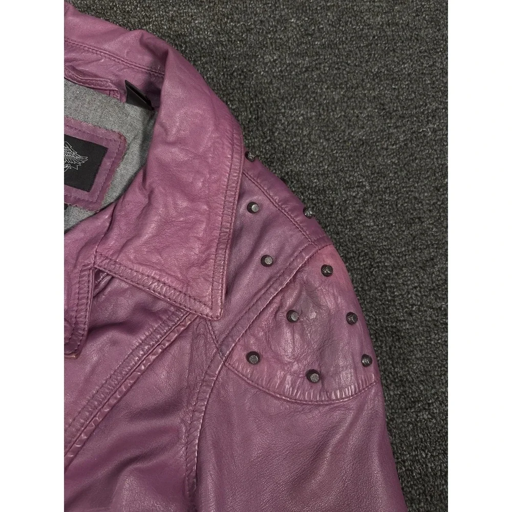 Harley Davidson Jacket Women's Medium Purple Lambskin Leather Moto Studded Biker
